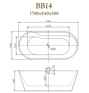 Ванна акриловая BelBagno арт. BB14 178х84х58